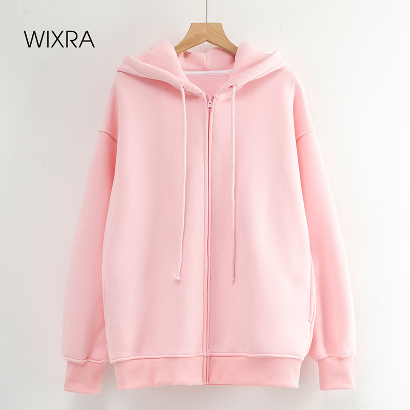 Wixra-여성용 기본 스웨터 솔리드 지퍼 후드 긴 소매 플리스, 가을 봄 클래식 캐주얼 탑